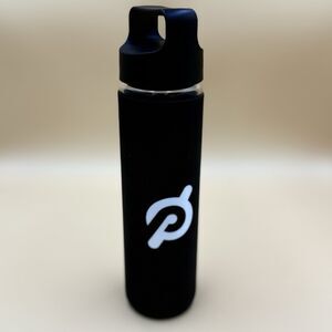 Peloton Non-Slip Rubberized Glass Water Bottle 16oz w/ Black Screw Lid